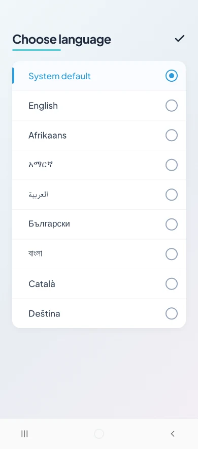 Choose language screen