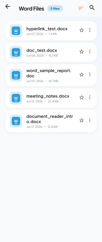 Word files list screen